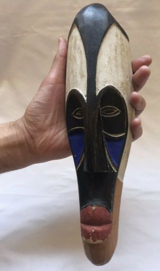 Vintage Wooden Figure African Mask Hand Art Carved Tribal Moroccan Art Folk