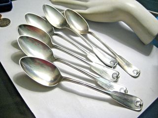 6 Tiffany & Co Sterling Silver Table Spoons Shell Motif Monogram M Or W