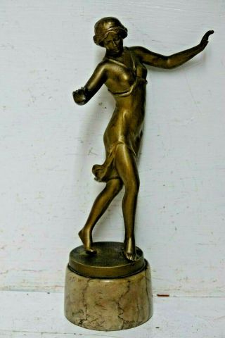 & Stylish Art Deco Lady Figure On Onyx Stand - Rare L@@k