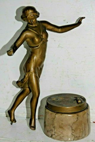 & STYLISH ART DECO LADY FIGURE ON ONYX STAND - RARE L@@K 4