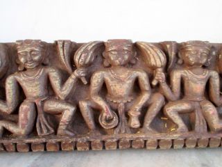 Antique Old Hand Carved Wooden Hindu Jain God Peacock Figure Statue Wall Panel