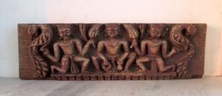 Antique Old Hand Carved Wooden Hindu Jain God Peacock Figure Statue Wall Panel 2