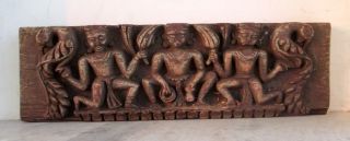 Antique Old Hand Carved Wooden Hindu Jain God Peacock Figure Statue Wall Panel 3