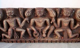 Antique Old Hand Carved Wooden Hindu Jain God Peacock Figure Statue Wall Panel 4