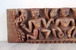 Antique Old Hand Carved Wooden Hindu Jain God Peacock Figure Statue Wall Panel 5