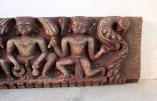 Antique Old Hand Carved Wooden Hindu Jain God Peacock Figure Statue Wall Panel 6