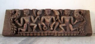 Antique Old Hand Carved Wooden Hindu Jain God Peacock Figure Statue Wall Panel 8
