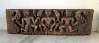 Antique Old Hand Carved Wooden Hindu Jain God Peacock Figure Statue Wall Panel 9