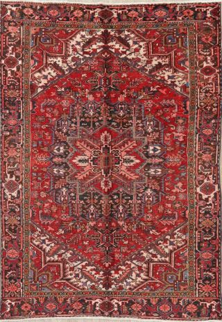 Vintage 6x9 Geometric Heriz Serapi Persian Area Rug Oriental Hand - Knotted Wool