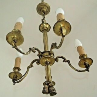 Unusual Antique French Brass 5 Arm Chandelier With Drape And Rope Effect 1102