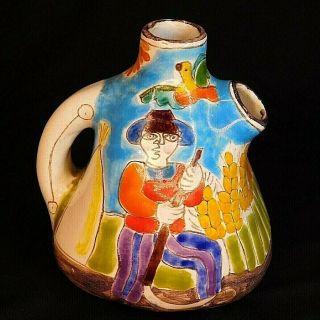 Mid Century Giovanni Desimone De Simone Art Pottery Wine Pitcher Carafe Majolica 2