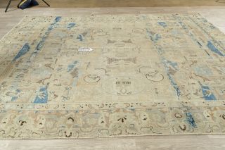 Distressed Old Kashmar Oriental Area Rug Wool Hand - Knotted Muted Carpet 9 x 12 10
