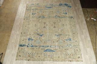 Distressed Old Kashmar Oriental Area Rug Wool Hand - Knotted Muted Carpet 9 x 12 2