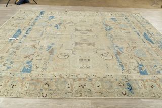 Distressed Old Kashmar Oriental Area Rug Wool Hand - Knotted Muted Carpet 9 x 12 3