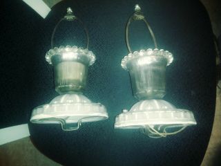 2 lights pair Vintage antique Art Deco Glass Ceiling Lamp Fixture Chandelier set 4