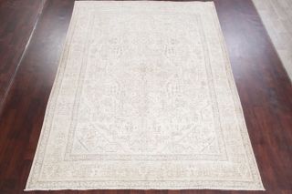 Geometric Light Color Ivory Silver Persian Low Pile Oriental Distressed Rug 8x11 2