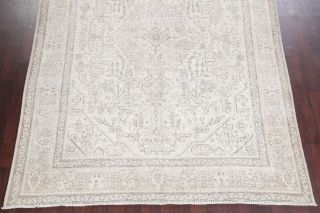 Geometric Light Color Ivory Silver Persian Low Pile Oriental Distressed Rug 8x11 5