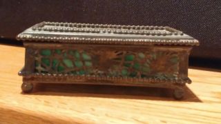 Antique TIFFANY STUDIOS Pine Needle Bronze Favrille Glass Trinket/Coin Box 7