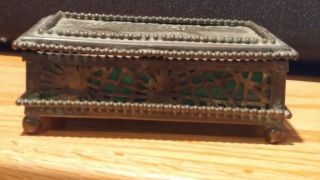 Antique TIFFANY STUDIOS Pine Needle Bronze Favrille Glass Trinket/Coin Box 9