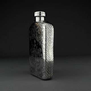 RARE Antique Acid Etched Tiffany & Co.  Solid Sterling Silver Hip / Liquor Flask 4