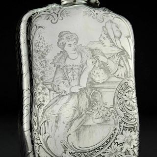 RARE Antique Acid Etched Tiffany & Co.  Solid Sterling Silver Hip / Liquor Flask 6