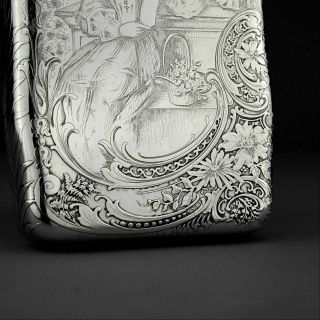 RARE Antique Acid Etched Tiffany & Co.  Solid Sterling Silver Hip / Liquor Flask 7