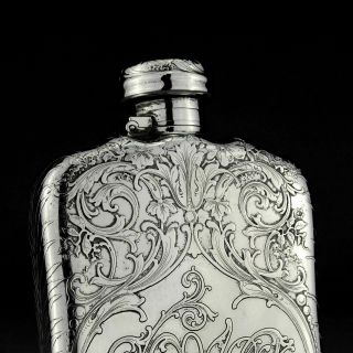 RARE Antique Acid Etched Tiffany & Co.  Solid Sterling Silver Hip / Liquor Flask 8