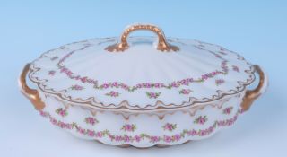 Haviland Limoges Drop Pink Rose Swags Double Gold Oval Covered Tureen Porcelain