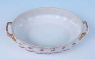 Haviland Limoges Drop Pink Rose Swags Double Gold OVAL COVERED TUREEN Porcelain 5