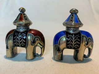 Rare Antique J Tostrup Sterling Silver & Enamel Elephant Salt & Pepper C.  1930