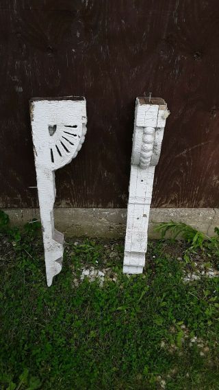 Antique Pair Old Architectural Corbels Ornate Chippy White Large Salvage29 " X 7 "