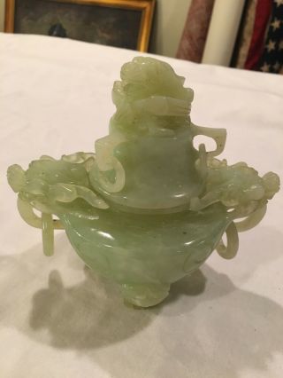 Antique Hand Carved Jade Asian Dragon Jar With Urn And Lid Articulated Rings