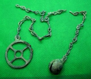 Hallstatt Culture / Celtic Druidsbronze Solar Amulet On Chain /w Bell - 700 Bc -