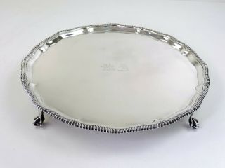 Double Crested Silver Salver,  London 1930 By Harman 31cm Tray 1000g