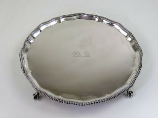 Double Crested SILVER SALVER,  London 1930 by HARMAN 31cm TRAY 1000g 2