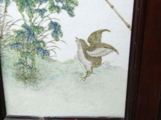 VERY FINE 19TH C.  CHINESE FAMILLE ROSE PORCELAIN PLAQUE,  QUAIL,  FLOWERS 10