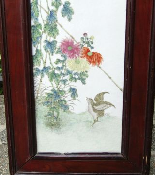VERY FINE 19TH C.  CHINESE FAMILLE ROSE PORCELAIN PLAQUE,  QUAIL,  FLOWERS 11