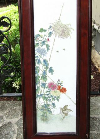 VERY FINE 19TH C.  CHINESE FAMILLE ROSE PORCELAIN PLAQUE,  QUAIL,  FLOWERS 2
