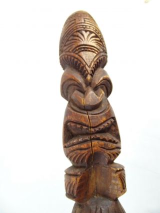 Fine Vintage Hawaiian Islands Hand Carved Wood War Club Ku god of War Hawaii 11