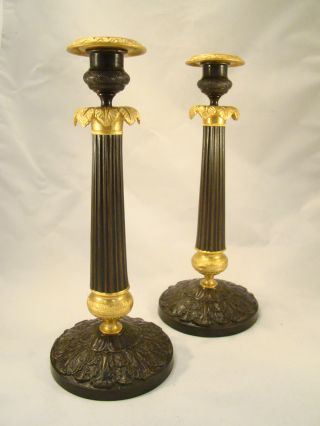 Pair Antique Ormolu Bronze / Brass Candlesticks French Louis Xvi 18th.  C.