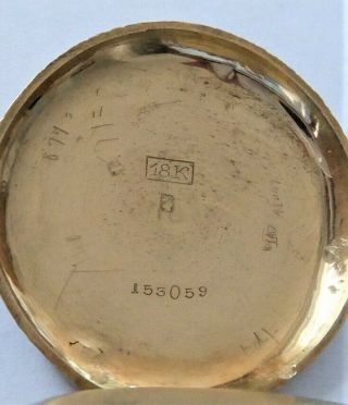 1900 18K GOLD CASED CYLINDER POCKET WATCH / FOB WATCH SS&CO IN ORDER 11