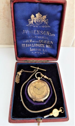 1900 18k Gold Cased Cylinder Pocket Watch / Fob Watch Ss&co In Order