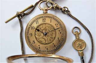 1900 18K GOLD CASED CYLINDER POCKET WATCH / FOB WATCH SS&CO IN ORDER 4