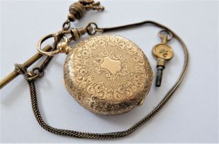 1900 18K GOLD CASED CYLINDER POCKET WATCH / FOB WATCH SS&CO IN ORDER 5