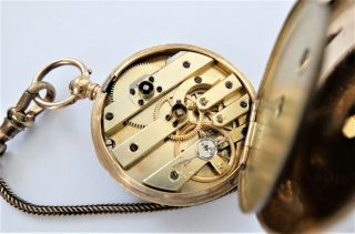 1900 18K GOLD CASED CYLINDER POCKET WATCH / FOB WATCH SS&CO IN ORDER 9