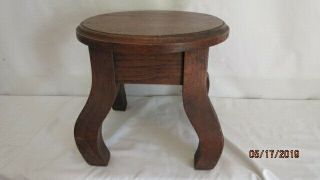 Antique Mission Arts & Crafts Oak Plant Stand Or Stool 9.  75 " Tall & 10.  5 " Across