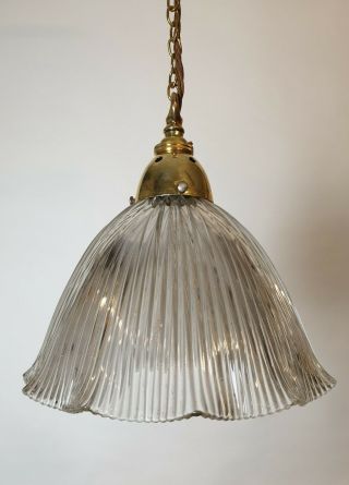 C1910 Holophane Ceiling Light With Brass Gallery,  Rewired