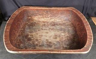 LARGE Antique Primitive Wooden Hand Hewn Trencher Dough Bowl Carved Farm Tray 2