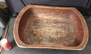 LARGE Antique Primitive Wooden Hand Hewn Trencher Dough Bowl Carved Farm Tray 3