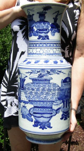 Chinese Large Blue And White 18th/19th C.  Vase,  Precious Objects